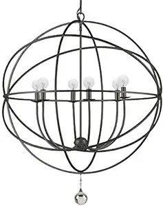 Crystorama Solaris 6 Light Bronze Sphere Chandelier – Ceiling Light Fixture – Chandeliers for Hallway, Living Room, Foyer, Farmhouse – Indoor Modern Chandelier and Flush Mount Light Fixture