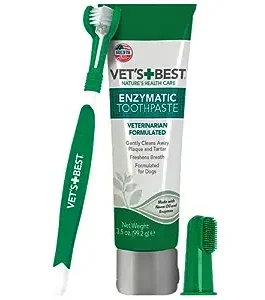 Vets Best Dog Toothbrush and Enzymatic Toothpaste Set | Teeth Cleaning and Fresh Breath Kit with Dental Care Guide | Vet Formulated