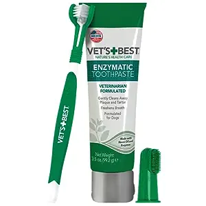 Vets Best Dog Toothbrush and Enzymatic Toothpaste Set | Teeth Cleaning and Fresh Breath Kit with Dental Care Guide | Vet Formulated
