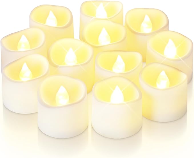 Homemory 12Pcs Flickering Flameless Candle Battery Operated, 200+Hours Fake Electric LED Candles Tea Lights for Votive, Centerpiece Table Decorations