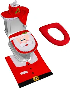 D-FantiX 3D Nose Santa Toilet Seat Cover Funny Christmas Decorations Bathroom Set of 5