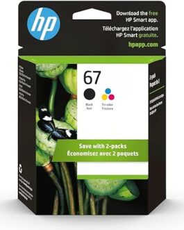 HP 67 Black/Tri-color Ink Cartridges (2 Count – Pack of 1) | Works with HP DeskJet 1255, 2700, 4100 Series, HP ENVY 6000, 6400 Series | Eligible for Instant Ink | 3YP29AN