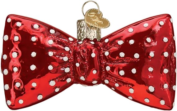 Old World Christmas Bowtie Ornament, Red Polka Dots