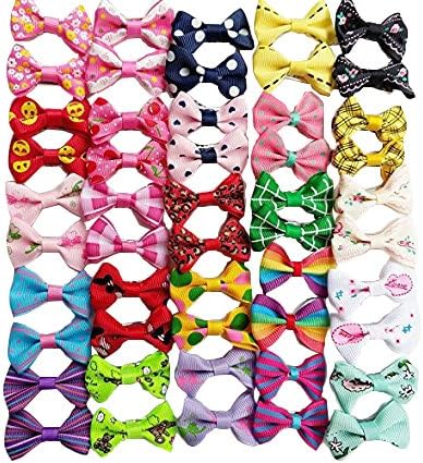 Chenkou Craft 50pcs/25pairs New Dog Hair Bows With Clips Pet Grooming Products Mix Colors Varies Patterns Pet Hair Bows Dog Accessories