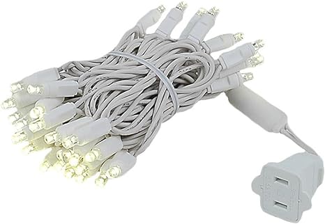 Novelty Lights 50 Commercial LED Christmas Lights (Warm White), 11 Feet w/ 2.5 inch Bulb Spacing, 5mm Bulbs, UL Listed, White Wire String Lights
