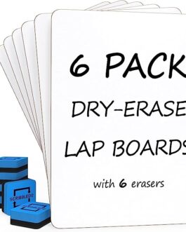 Scribbledo 6 Pack Small White Board Dry Erase Boards Classroom Pack Mini White Boards 9″x12” Personal Whiteboards for Students Teachers School Supplies Lapboards l 6 Mini Whiteboard Erasers Included