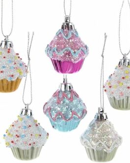 Kurt Adler 2″ Cupcake Ornament Set of 6