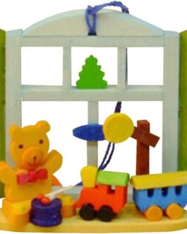 Alexander Taron Importer 4255 Graupner Ornament – Teddy with Toys/Window – 2.25″ H x 3.25″ W x 1″ D, Yellow