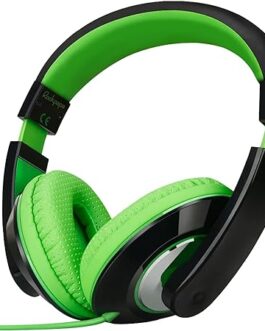 rockpapa Comfort Kids Headphones for School, Lightweight Childrens Boys Girls Teens Over-Ear Headphones Wired 3.5mm for CD DVD Player Tablet Phone Travel Black/Green