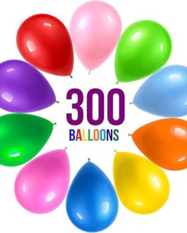 Prextex 300 Party Balloons 12 Inch 10 Assorted Rainbow Colors – Bulk Pack of Strong Latex Balloons for Party Decorations, Birthday Parties Supplies or Arch Decor – Helium Quality