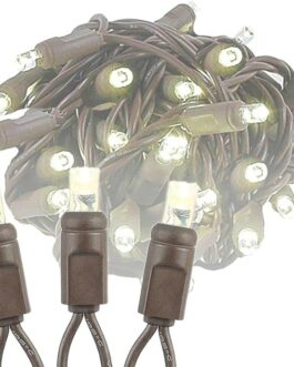 Novelty Lights 50 Light LED Christmas Mini Light Set, Outdoor Lighting Party Patio String Lights, Warm White, Brown Wire, 25 Feet