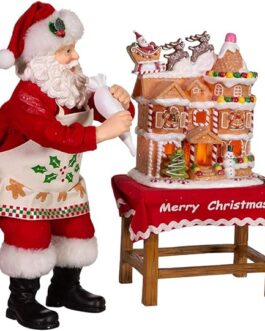 Kurt Adler 10.5-Inch Battery-Operated Fabriche Santa Decorating LED Gingerbread House Table Piece (JEL1203)