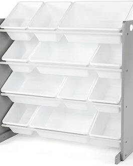 Humble Crew, Grey/White Kids Toy Organizer with 12 Storage Bins, Toddler