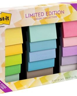 Post-it Super Sticky Notes, Limited Edition Color Collection, 3×3 in, 15 Pads/Pack, 45 Sheets/Pad (654-15SSALL)