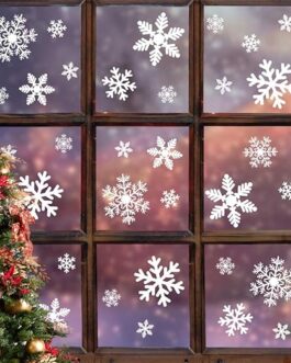 LUDILO 135Pcs Christmas Window Clings Snowflakes Window Decals Static Window Stickers for Christmas Decorations Window Décor Ornaments Xmas Party Supplies Thanksgiving Party Décor (5-Sheet)