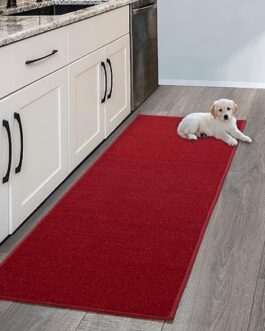 Sweet Home Stores SH Collection Solid Rubberback Indoor Runner Rug, 20″ x 59″, Red