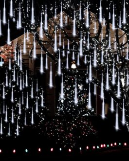 Adecorty Christmas Lights Outdoor, Meteor Shower Lights 12 inch 8 Tubes Snow Falling Rain Cascading Icicle Lights for Xmas Tree, Christmas Decorations Outdoor, Luces de Navidad para Exterior (White)