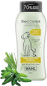 Wahl Shed Control Pet Shampoo for Animal Shedding & Dander – Lemongrass Sage Oatmeal & Aloe for Healthy Coats & Skin – 24 Oz