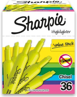 SHARPIE Tank Style Highlighters, Chisel Tip, Fluorescent Yellow, 36 Count