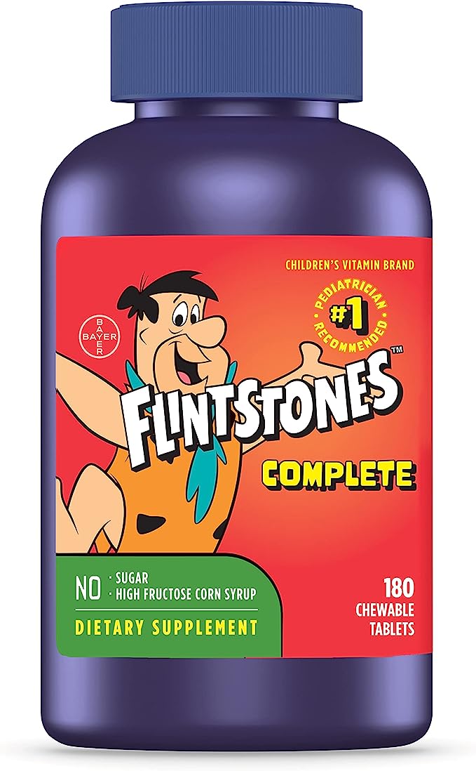 Flintstones Chewable Kids Vitamins, Complete Multivitamin for Kids and Toddlers with Iron, Calcium, Vitamin C, Vitamin D & more, 180 count (Packaging May Vary)