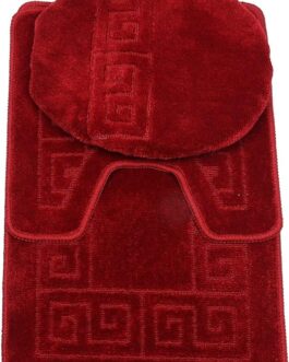 WPM WORLD PRODUCTS MART 3 Piece Bath Rug Set Pattern Bathroom Rug (20″x32″)/Large Contour Mat (20″x20″) with Lid Cover (Burgundy)