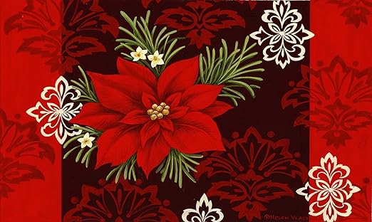 Toland Home Garden 800109 Red Damask Winter Door Mat 18x30 Inch Christmas Outdoor Doormat for Entryway Indoor Entrance
