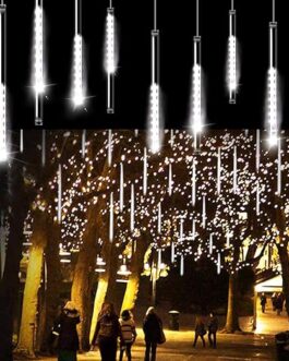 Aluan Christmas Lights Meteor Shower Rain Lights 10 Tube 240 LED 12 Inch Waterproof Plug in Falling Rain Fairy String Lights for Halloween Christmas Holiday Party Home Patio Outdoor Decoration, White