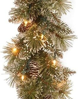 National Tree Company Pre-Lit Artificial Christmas Garland, Green, Glittery Bristle Pine, White Lights, Decorated with Pine Cones, Battery Operated, Christmas Collection, 6 Feet