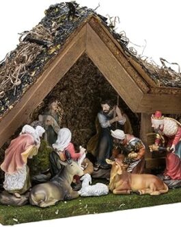 Kurt Adler 9-1/2-Inch Musical LED Nativity Set with Figures and Stable