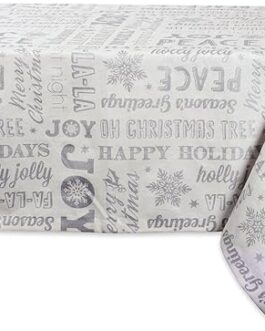 DII Holiday Dining Table Linen Metallic Fabric Kitchen Décor, Christmas Tablecloth, 60×84, Silver Holiday Collage