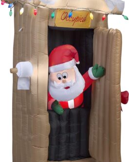 Gemmy Christmas Inflatable 6 FT Tall Animated LED Lighted Outhouse Santa Outdoor Yard Prop