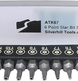 Silverhill Tools ATK67 6 Point Star Security Bit Set with Security Bits Torx TR Style with Pin In Hole for Screwdriver Handle for 1/4 Inch Bits. Tool Sizes T4 T5 T6 T7 T8 T9 T10 T15 T20 T25