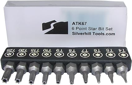 Silverhill Tools ATK67 6 Point Star Security Bit Set with Security Bits Torx TR Style with Pin In Hole for Screwdriver Handle for 1/4 Inch Bits. Tool Sizes T4 T5 T6 T7 T8 T9 T10 T15 T20 T25