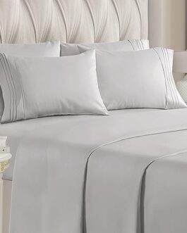 Queen Size Sheet Set – 6 Piece Set – Hotel Luxury Bed Sheets – Extra Soft – Deep Pockets – Easy Fit – Breathable & Cooling Sheets – Wrinkle Free – Grey – Light Grey Bed Sheets – Queens Sheets – 6 PC
