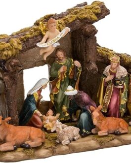 Kurt S. Adler Resin Stable-11-Piece Kurt Adler Nativity Set with Figures, Brown, 11 Piece