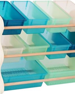 B. spaces by Battat – Totes Tidy Toy Organizer – Kids Furniture Set Storage Unit with 10 Stackable Bins – Ivory, Sea and Mint