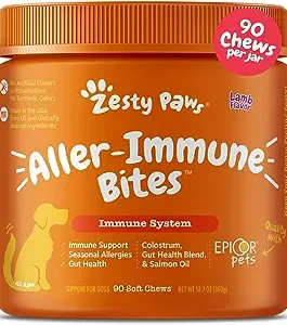 Zesty Paws Allergy & Immune for Dogs with EpiCor & Omega 3 Salmon Fish Oil 90 Soft Chews