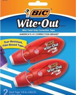 BIC Wite-Out Mini Twist Correction Tape, White, Tear-resistant, Compact and Film-Based Tape, 2-Count Pack (WOMTP21-WHI) (Packaging May Vary)