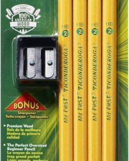 Ticonderoga My First Wood-Cased Pencils, Pre-Sharpened, 2 HB, With Sharpener, Yellow, 4 Count