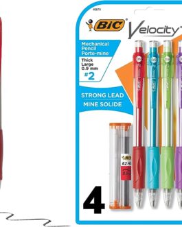 BIC Velocity Strong Lead Mechanical Pencils, With Colorful Barrel, Thick Point (0.9mm), 4-Count Pack Mechanical Pencils With Erasers