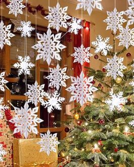OuMuaMua Winter Christmas Hanging Snowflake Decorations, 12PCS Snowflakes Garland & 12PCS 3D Glittery Large White Snowflake for Christmas Winter Wonderland Holiday New Year Party Home Decorations