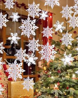 OuMuaMua Winter Christmas Hanging Snowflake Decorations, 12PCS Snowflakes Garland & 12PCS 3D Glittery Large White Snowflake for Christmas Winter Wonderland Holiday New Year Party Home Decorations