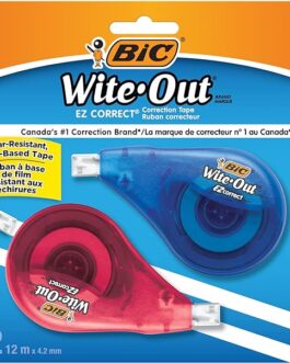 BIC Wite-Out Brand EZ Correct Correction Tape, 39.3 Feet, 2-Count Pack of white Correction Tape, Fast, Clean and Easy to Use Tear-Resistant Tape Office or School Supplies