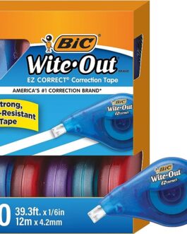 BIC Wite-Out Brand EZ Correct Correction Tape, 39.3 Feet, 10-Count Pack of white Correction Tape, Fast, Clean and Easy to Use Tear-Resistant Tape Office or School Supplies