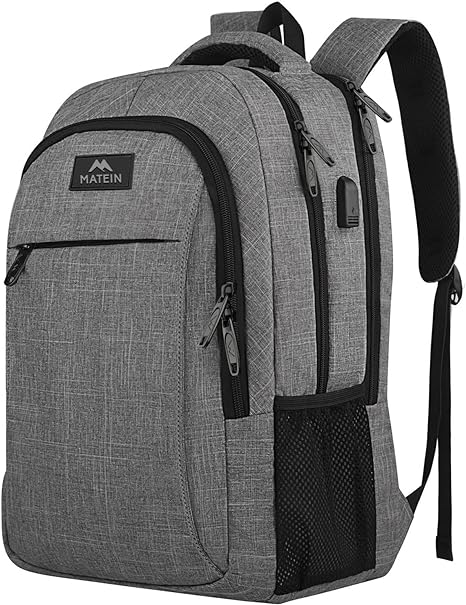 MATEIN Travel Laptop Backpack, Business Anti Theft Slim Durable Laptop Backpack with USB Charging Port, Water Resistant College Bag Computer Bag Gifts for Men & Women Fits 15.6 Inch Notebook, Grey