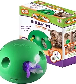 As Seen on TV Pop N Play Interactive Cat Toy Motorized Peek-A-Boo Play with Mouse and Feather Toys