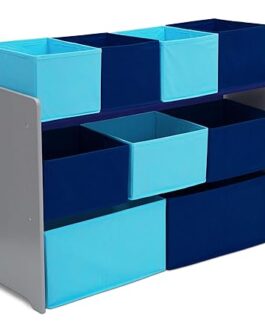 Delta Children Deluxe Multi-Bin Toy Organizer with Storage Bins – Greenguard Gold Certified, Grey/Blue Bins