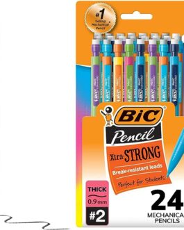 BIC Xtra-Strong Thick Lead Mechanical Pencil, With Colorful Barrel Thick Point (0.9mm), 24-Count Pack, With Erasers (MPLWP241)