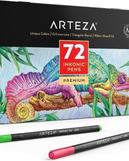 ARTEZA Inkonic Fineliner Fine Point Pens, Set of 72, 0.4mm Tips, Ergonomic Barrels, Brilliant Assorted Colors, Art Pens for Drawing, Journaling, Calligraphy, Fine Tip Markers, Art Supplies
