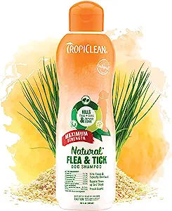 TropiClean Natural Flea & Tick Maximum Strength Shampoo for Dogs 20oz – Pet-Safe Treatment Kills Fleas Ticks Larvae Eggs by Contact